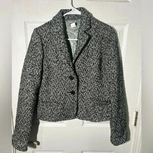 J. Crew Black White Tweed Herringbone Blazer Fully Lined Size 6